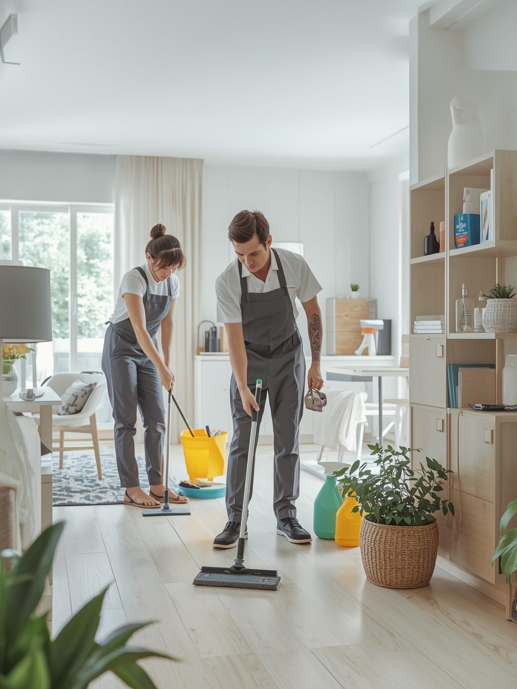 Professional cleaning team at work
